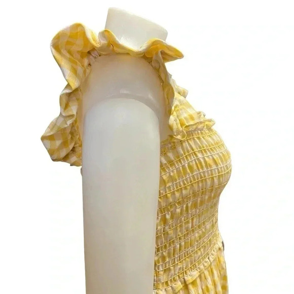 Max Studio Flutter Sleeve Smocked Gingham Yellow Maxi Dress Size XS - Picture 6 of 12